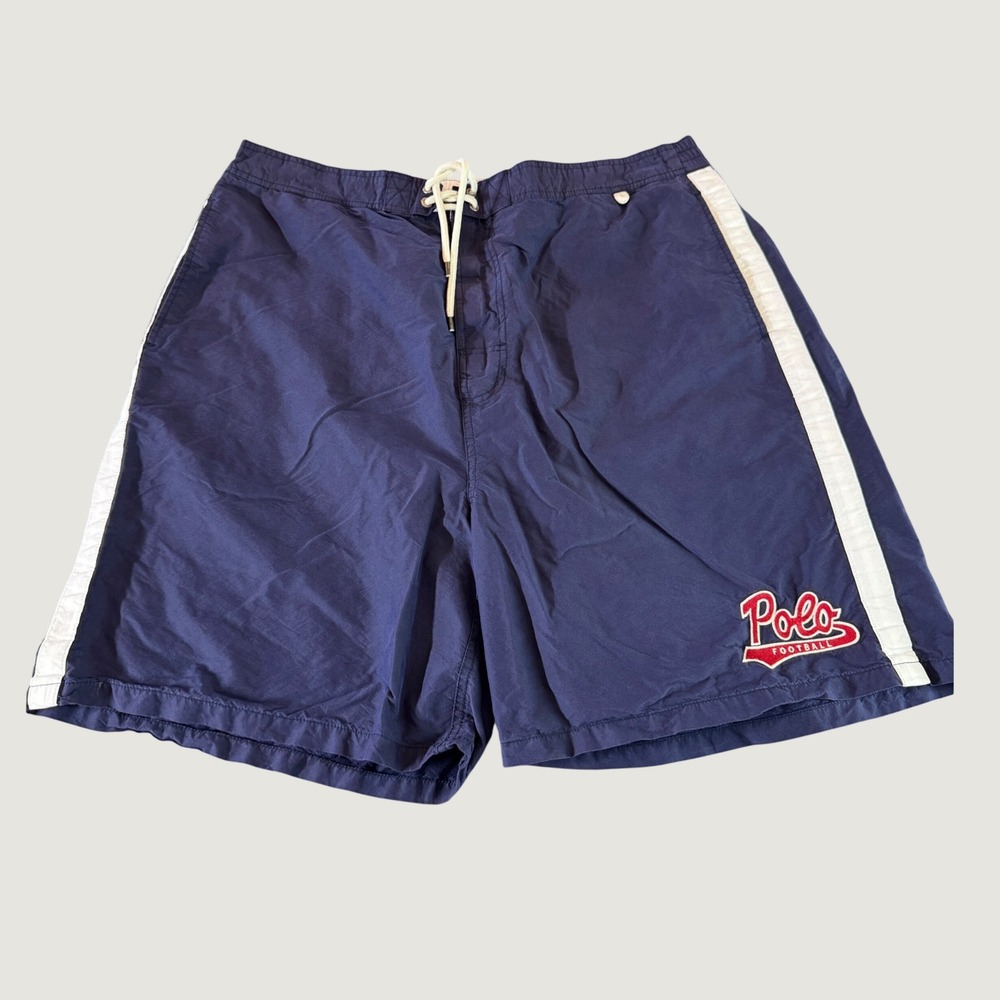 Polo Ralph Lauren Mens Swim Trunks 1XB Navy Blue Football Side Stripe Retro